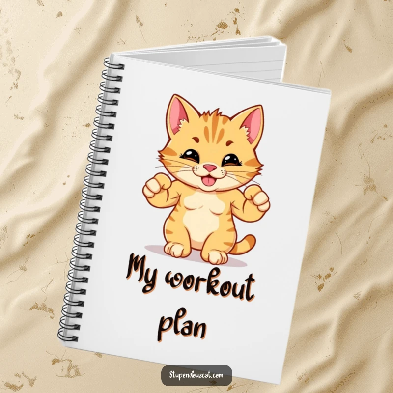 Funny notebook with a strong cat cub flexing its small muscles, inspiring users to write with humor.