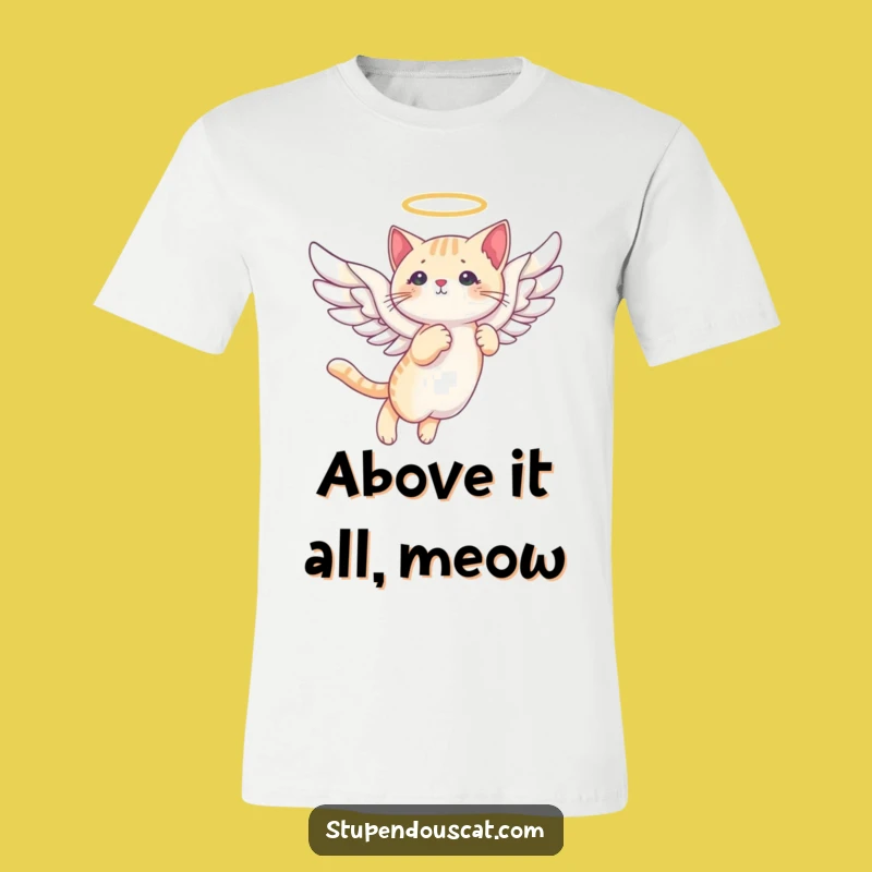 Funny Angelic Cat Wings T-Shirt: Graceful Style with a Heavenly Touch
