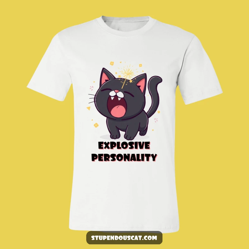 Funny Roaring Cat Fireworks T-Shirt - Explosive Feline Tee Gift