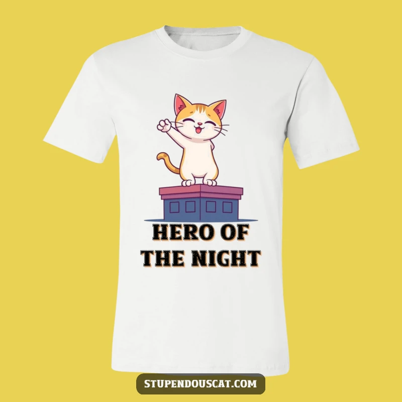 Funny Hero Cat Rooftop T-Shirt: Strike a Heroic Pose in Style!