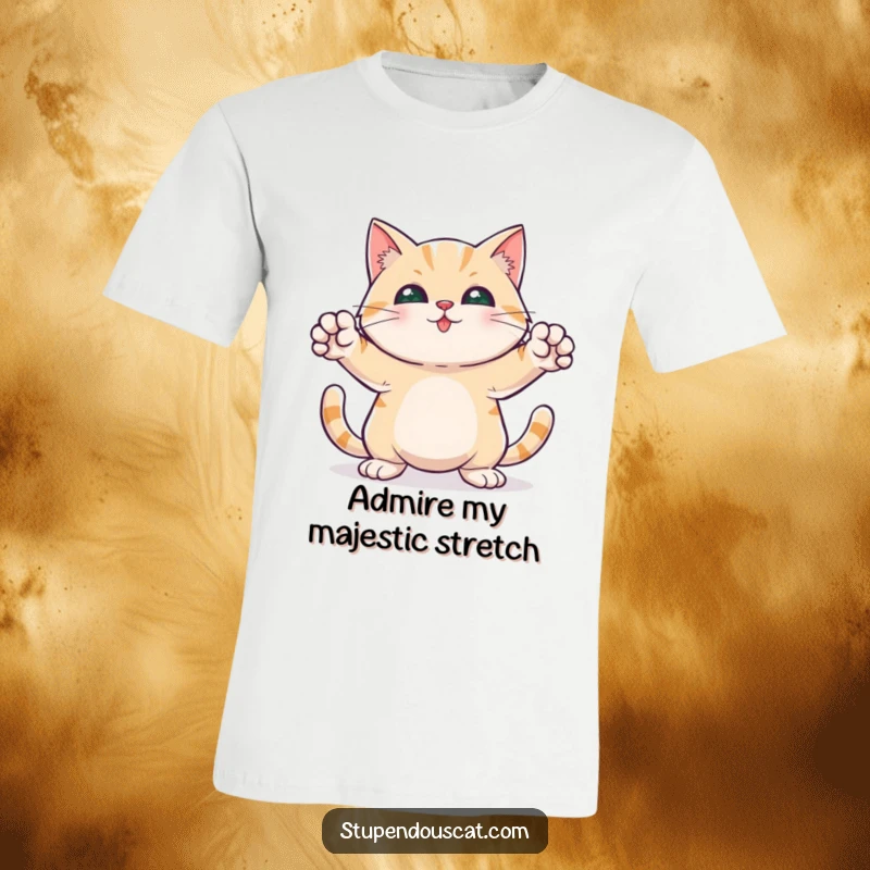 Funny T-shirt featuring a cat striking a heroic pose, front paws outstretched, ready to defend and delight.