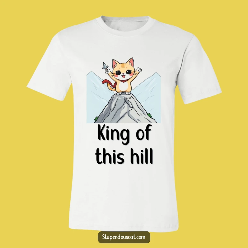 Funny Heroic Cat Mountaintop T-Shirt - Epic Adventure Tee