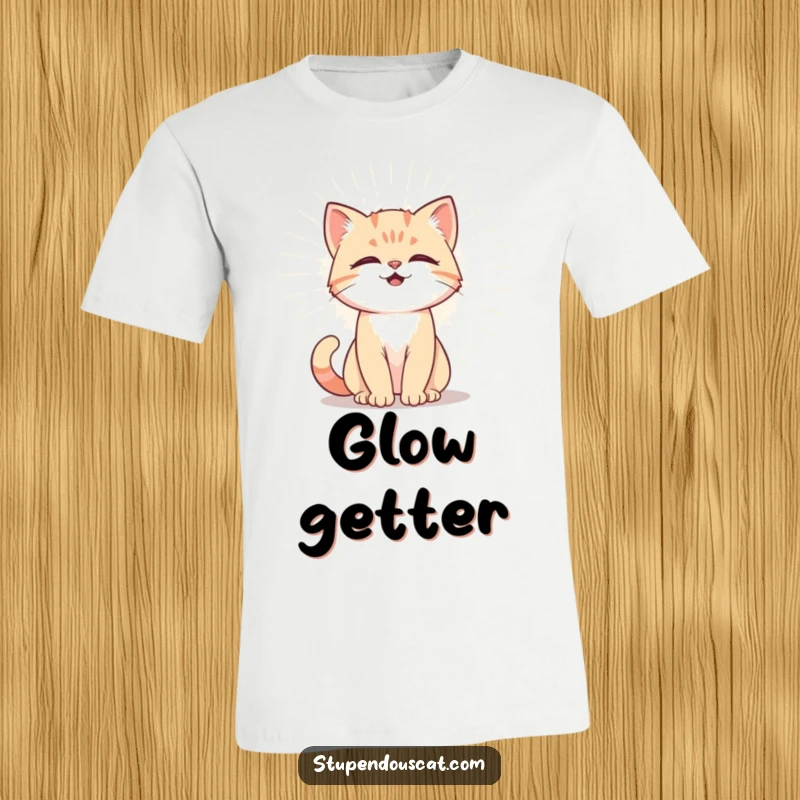 Funny T-Shirt depicting a powerful cat cub emitting a radiant aura, celebrating inner strength and humorous, majestic presence.
