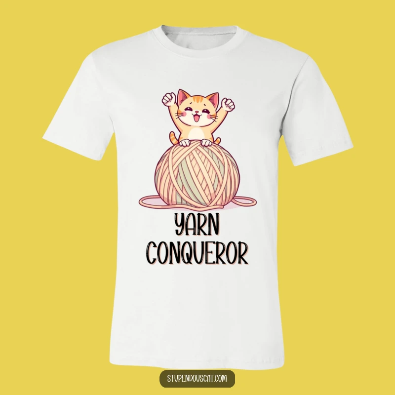 Funny Yarn Master T-Shirt: Triumphant Cat Pose, Ideal Funny Gift