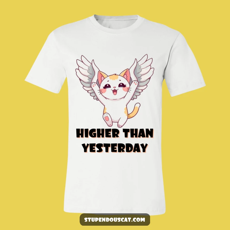 Funny Triumphant Winged Cat T-Shirt: Fly High in Style, Awesome Funny Gift!
