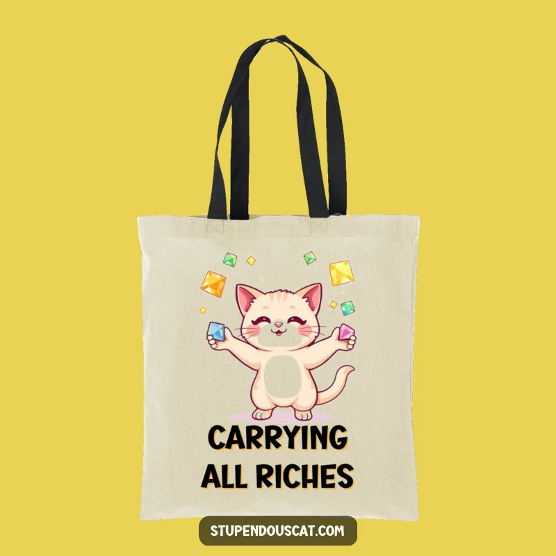 Funny Cat Juggling Gems Tote Bag: Carry Your Treasures - Stylish Gift