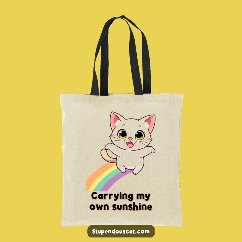 Funny Cat Leaping Rainbow Tote Bag: Energetic Feline Groceries - Great Funny Gift