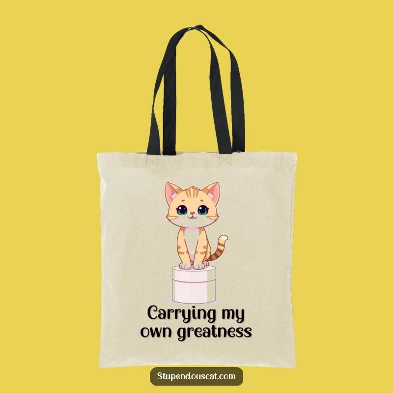 Funny Confident Cat Cub on Pedestal Tote Bag - Carry Your Pride Hilariously
