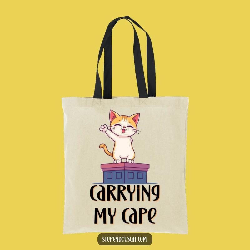 Funny Hero Cat Rooftop Tote Bag: Carry Your Heroic Gear!