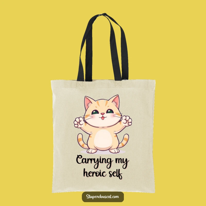 Funny Hero Cat Tote Bag - Paws Out Pose, Hilarious Carryall Gift