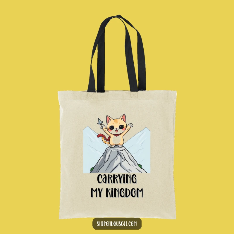 Funny Heroic Cat Mountaintop Tote Bag - Carry Your Adventure Gear