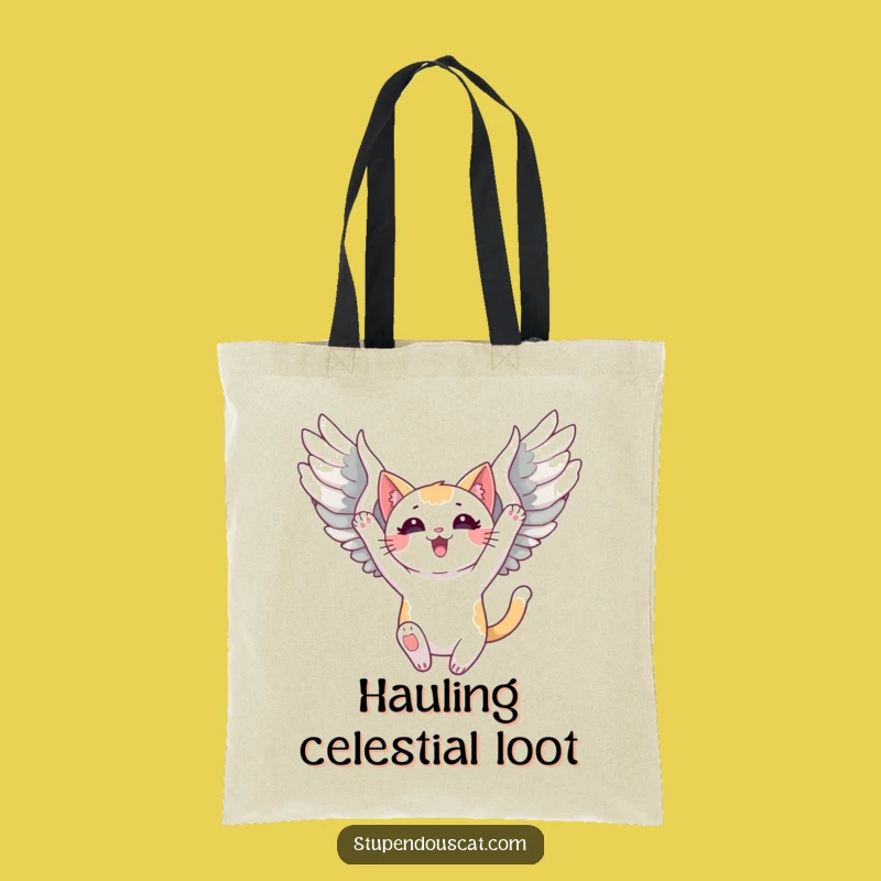 Funny Triumphant Winged Cat Tote Bag: Carry Your Victories, Great Gift!